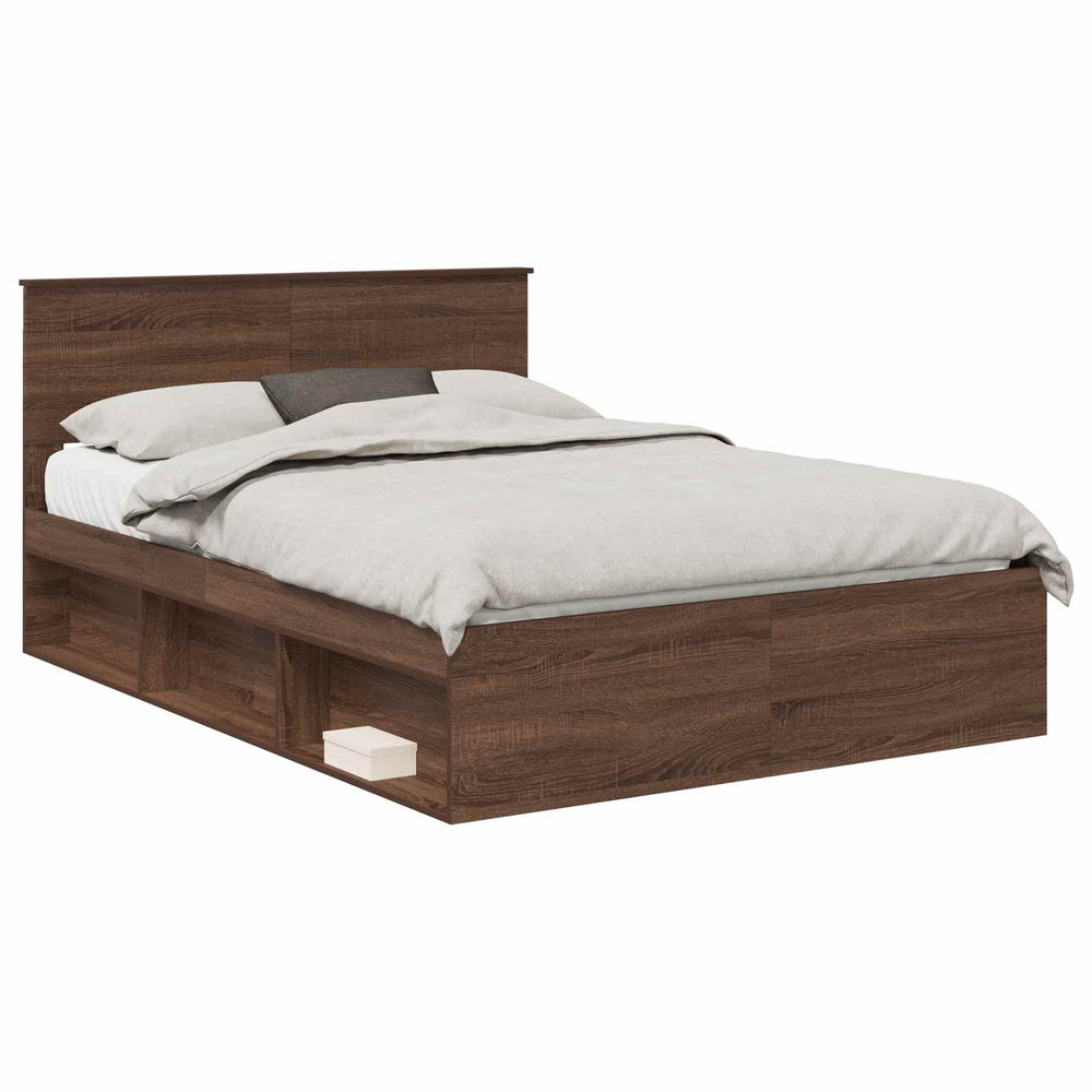 vidaXL Bed Frame Brown Oak Look 140 x 200 cm Solid Pine Wood