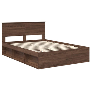 vidaXL Bed Frame Brown Oak Look 140 x 200 cm Solid Pine Wood