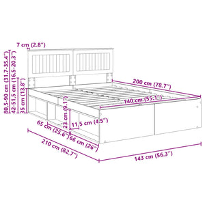 vidaXL Bed Frame Brown Oak Look 140 x 200 cm Solid Pine Wood