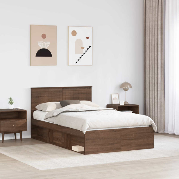 vidaXL Bed Frame Brown Oak Look 120 x 200 cm Solid Pine Wood