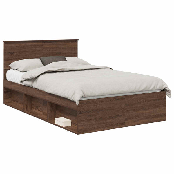 vidaXL Bed Frame Brown Oak Look 120 x 200 cm Solid Pine Wood
