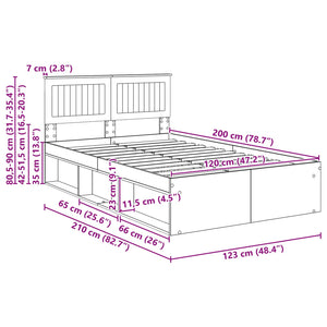 vidaXL Bed Frame Brown Oak Look 120 x 200 cm Solid Pine Wood