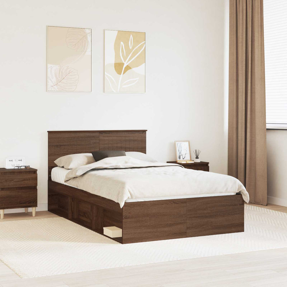 vidaXL Bed Frame Brown Oak Look 120 x 190 cm Solid Pine Wood