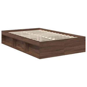 vidaXL Bed Frame Brown Oak Look 120 x 190 cm Solid Pine Wood