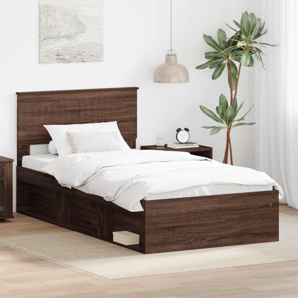 vidaXL Bed Frame Brown Oak Look 100 x 200 cm Solid Pine Wood