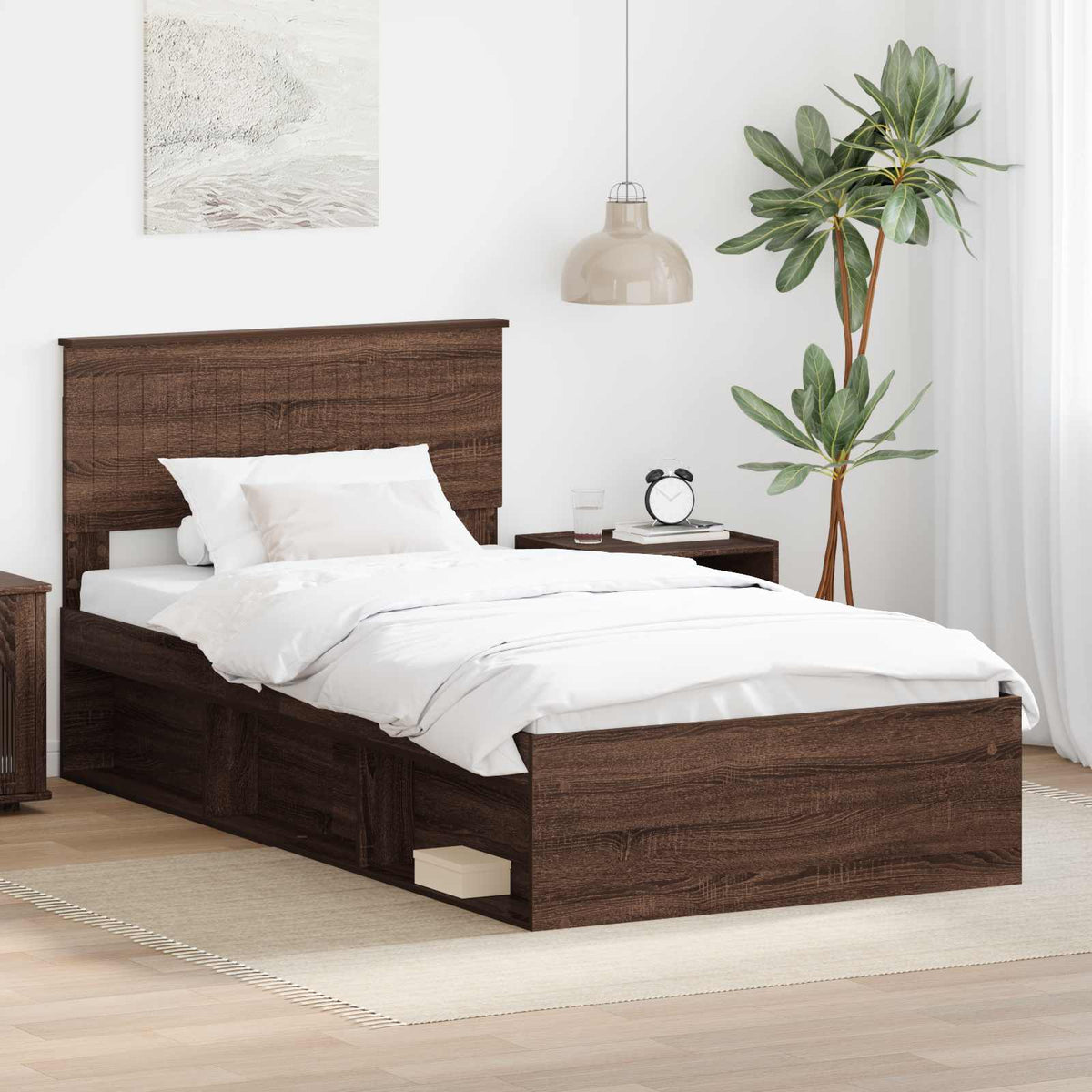 vidaXL Bed Frame Brown Oak Look 100 x 200 cm Solid Pine Wood