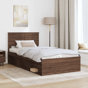 vidaXL Bed Frame Brown Oak Look 100 x 200 cm Solid Pine Wood