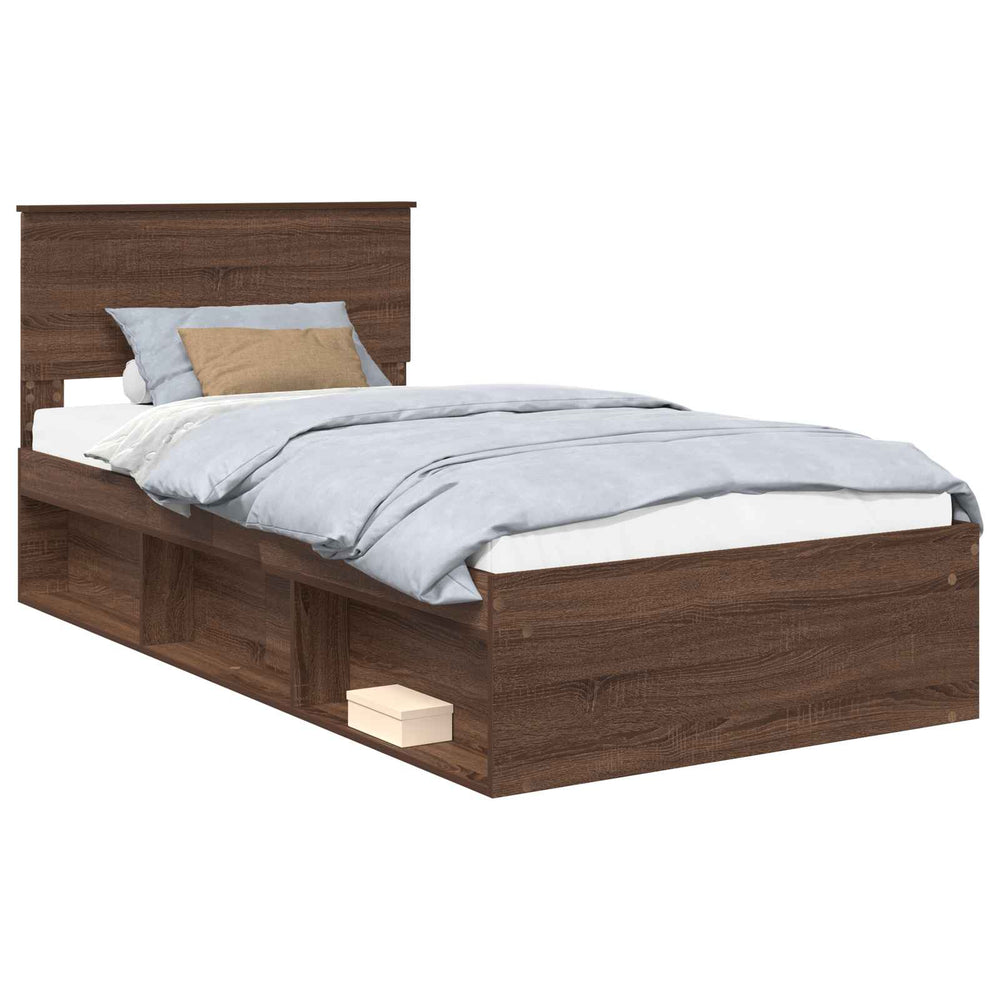 vidaXL Bed Frame Brown Oak Look 100 x 200 cm Solid Pine Wood