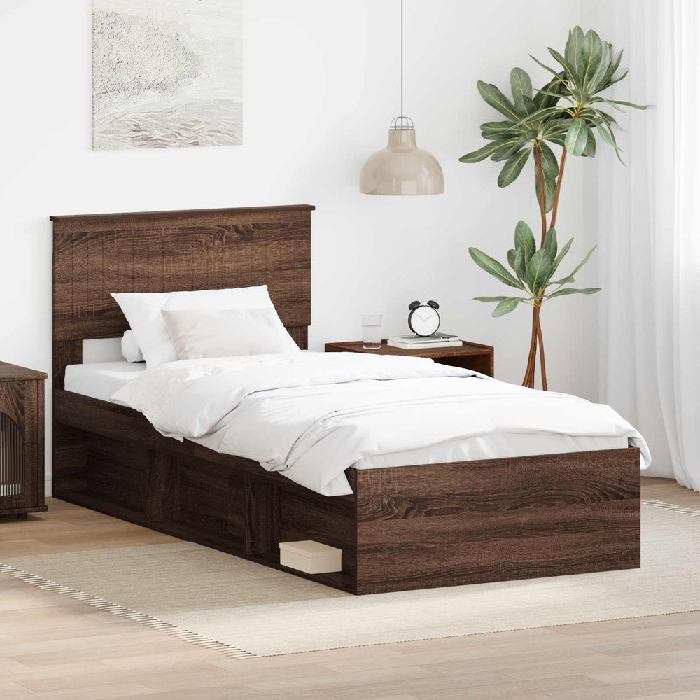 vidaXL Bed Frame Brown Oak Look 90 x 200 cm Solid Pine Wood