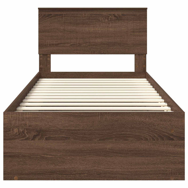 vidaXL Bed Frame Brown Oak Look 90 x 190 cm Solid Pine Wood