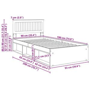 vidaXL Bed Frame Brown Oak Look 90 x 190 cm Solid Pine Wood