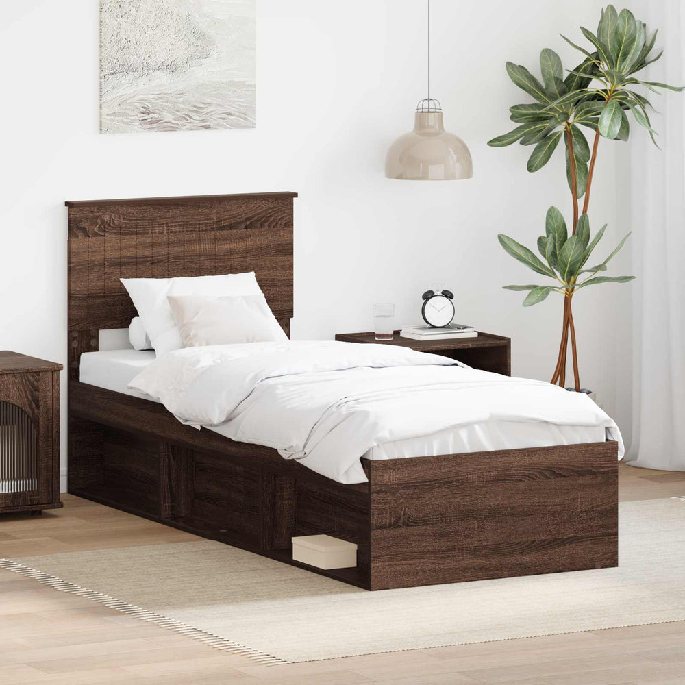 vidaXL Bed Frame Brown Oak Look 75 x 190 cm Solid Pine Wood