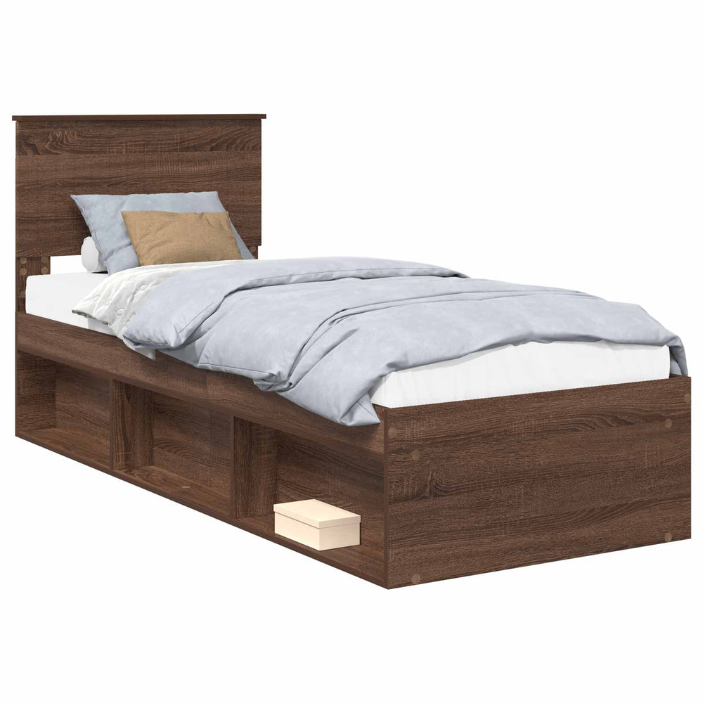 vidaXL Bed Frame Brown Oak Look 75 x 190 cm Solid Pine Wood
