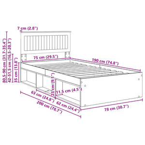 vidaXL Bed Frame Brown Oak Look 75 x 190 cm Solid Pine Wood
