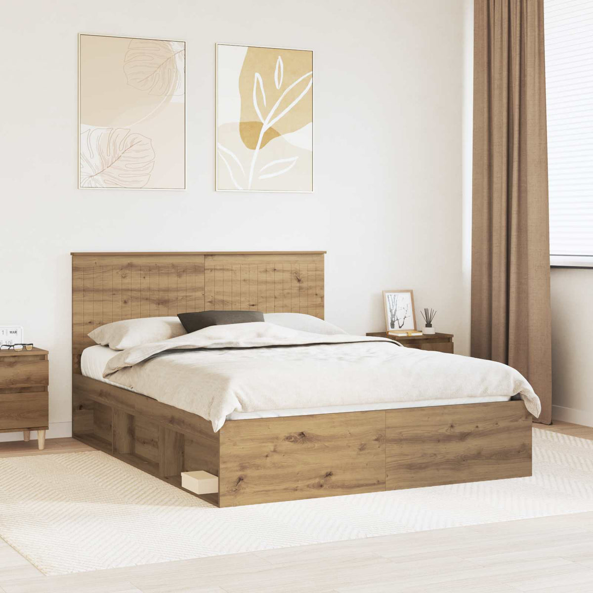 vidaXL Bed Frame with Headboard Solid Oak 150 x 200 cm