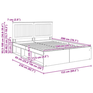 vidaXL Bed Frame with Headboard Solid Oak 150 x 200 cm