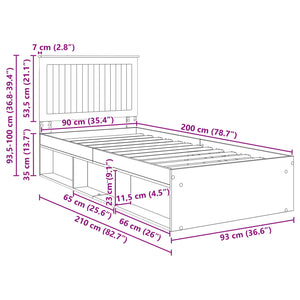 vidaXL Bed Frame Sonoma Oak 90 x 190 cm Solid Pine Wood
