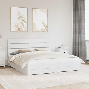 vidaXL Bed Frame with Drawers White 200 x 200 cm Engineered Wood