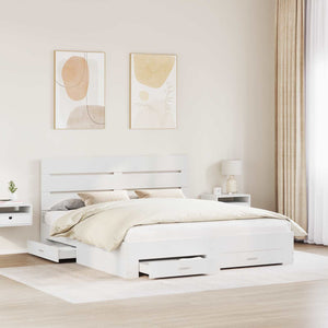 vidaXL Bed Frame with Drawers White 200 x 200 cm Engineered Wood