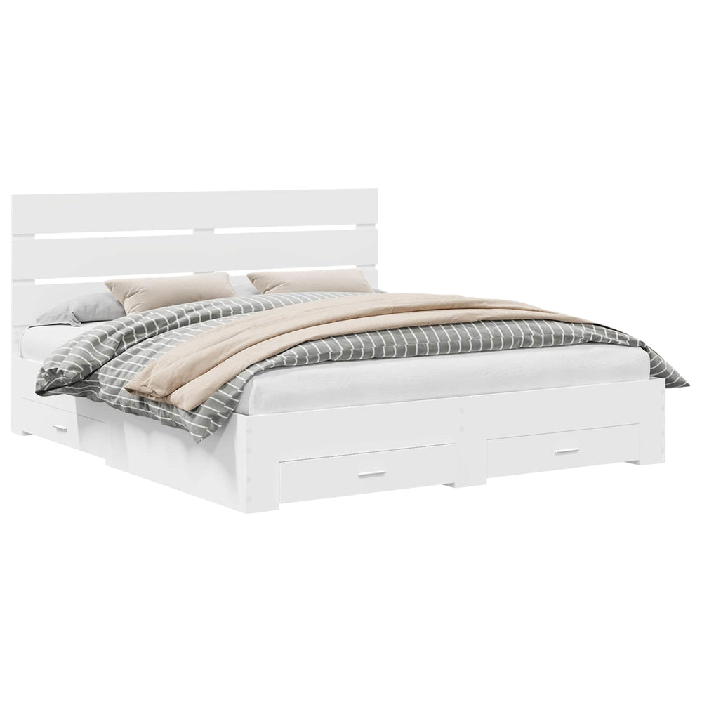 vidaXL Bed Frame with Drawers White 200 x 200 cm Engineered Wood