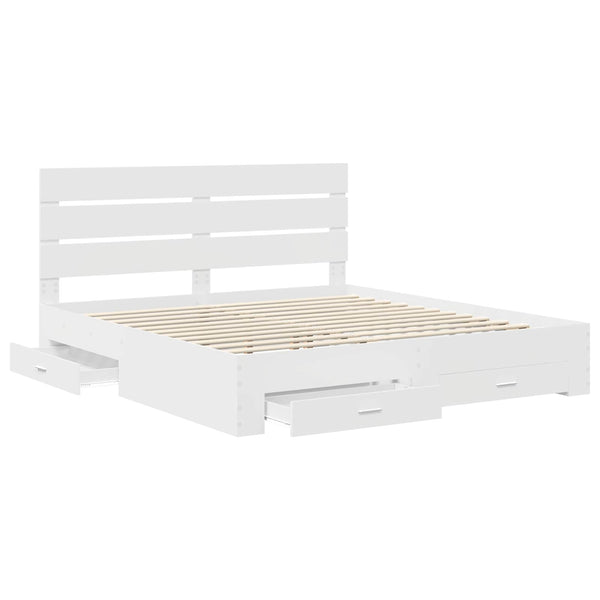 vidaXL Bed Frame with Drawers White 200 x 200 cm Engineered Wood