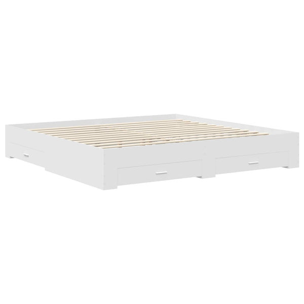 vidaXL Bed Frame with Drawers White 200 x 200 cm Engineered Wood