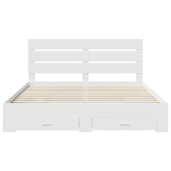 vidaXL Bed Frame with Drawers White 200 x 200 cm Engineered Wood