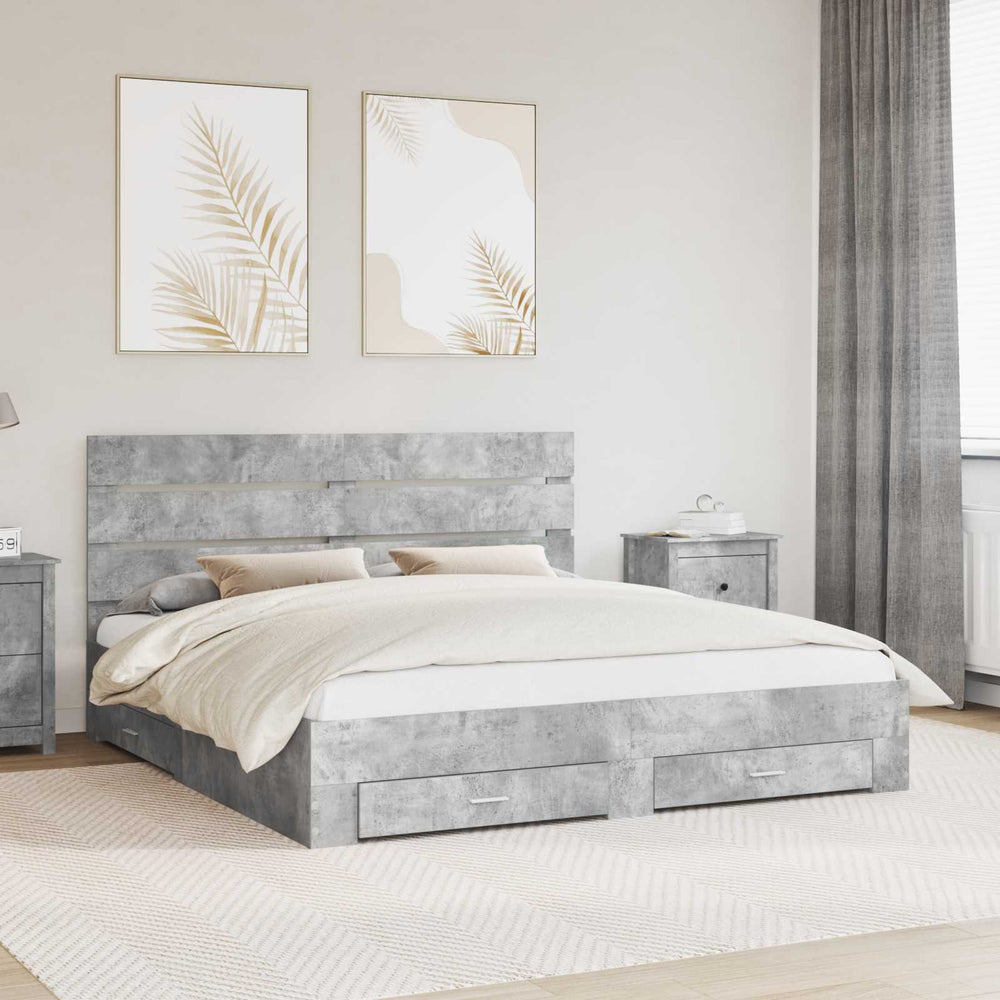 vidaXL Bed Frame with Drawers Concrete Grey 200 x 200 cm Engineered Wood