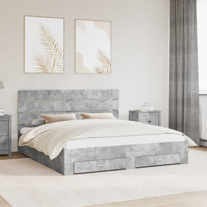 vidaXL Bed Frame with Drawers Concrete Grey 200 x 200 cm Engineered Wood
