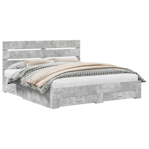 vidaXL Bed Frame with Drawers Concrete Grey 200 x 200 cm Engineered Wood