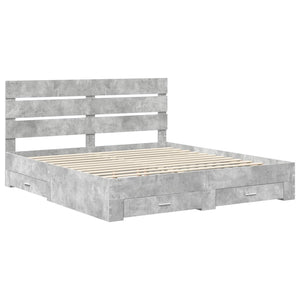 vidaXL Bed Frame with Drawers Concrete Grey 200 x 200 cm Engineered Wood
