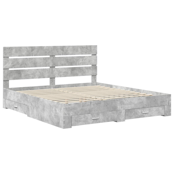 vidaXL Bed Frame with Drawers Concrete Grey 200 x 200 cm Engineered Wood