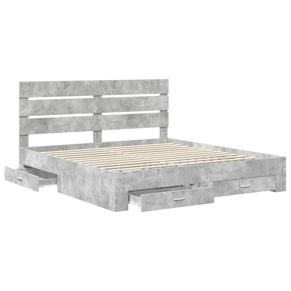 vidaXL Bed Frame with Drawers Concrete Grey 200 x 200 cm Engineered Wood