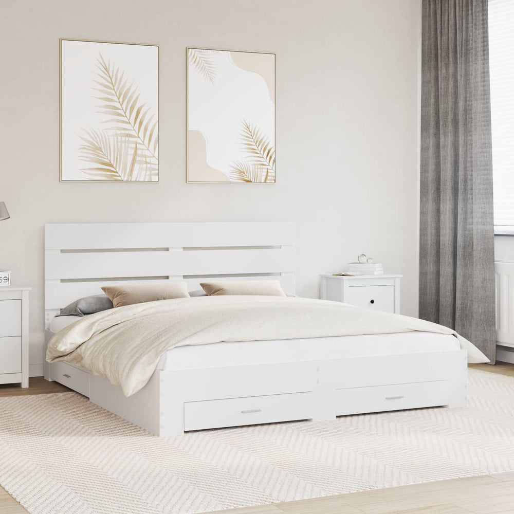 vidaXL Bed Frame with Drawers White 180 x 200 cm Engineered Wood