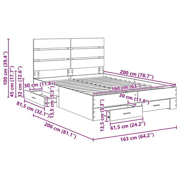 vidaXL Bed Frame with Drawers White 160 x 200 cm Engineered Wood