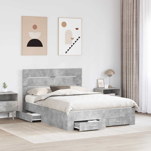 vidaXL Bed Frame with Drawers Concrete Grey 150 x 200 cm Engineered Wood