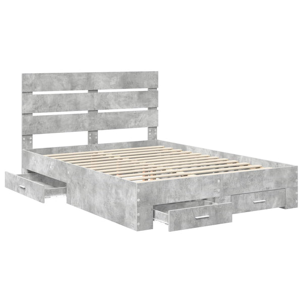 vidaXL Bed Frame with Drawers Concrete Grey 150 x 200 cm Engineered Wood