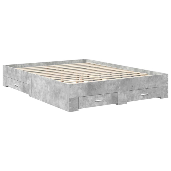 vidaXL Bed Frame with Drawers Concrete Grey 150 x 200 cm Engineered Wood