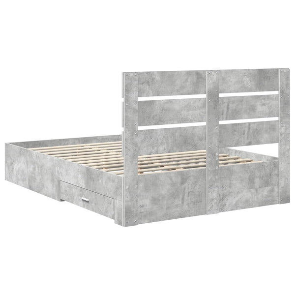 vidaXL Bed Frame with Drawers Concrete Grey 150 x 200 cm Engineered Wood