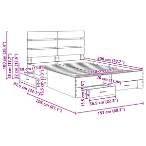 vidaXL Bed Frame with Drawers Concrete Grey 150 x 200 cm Engineered Wood