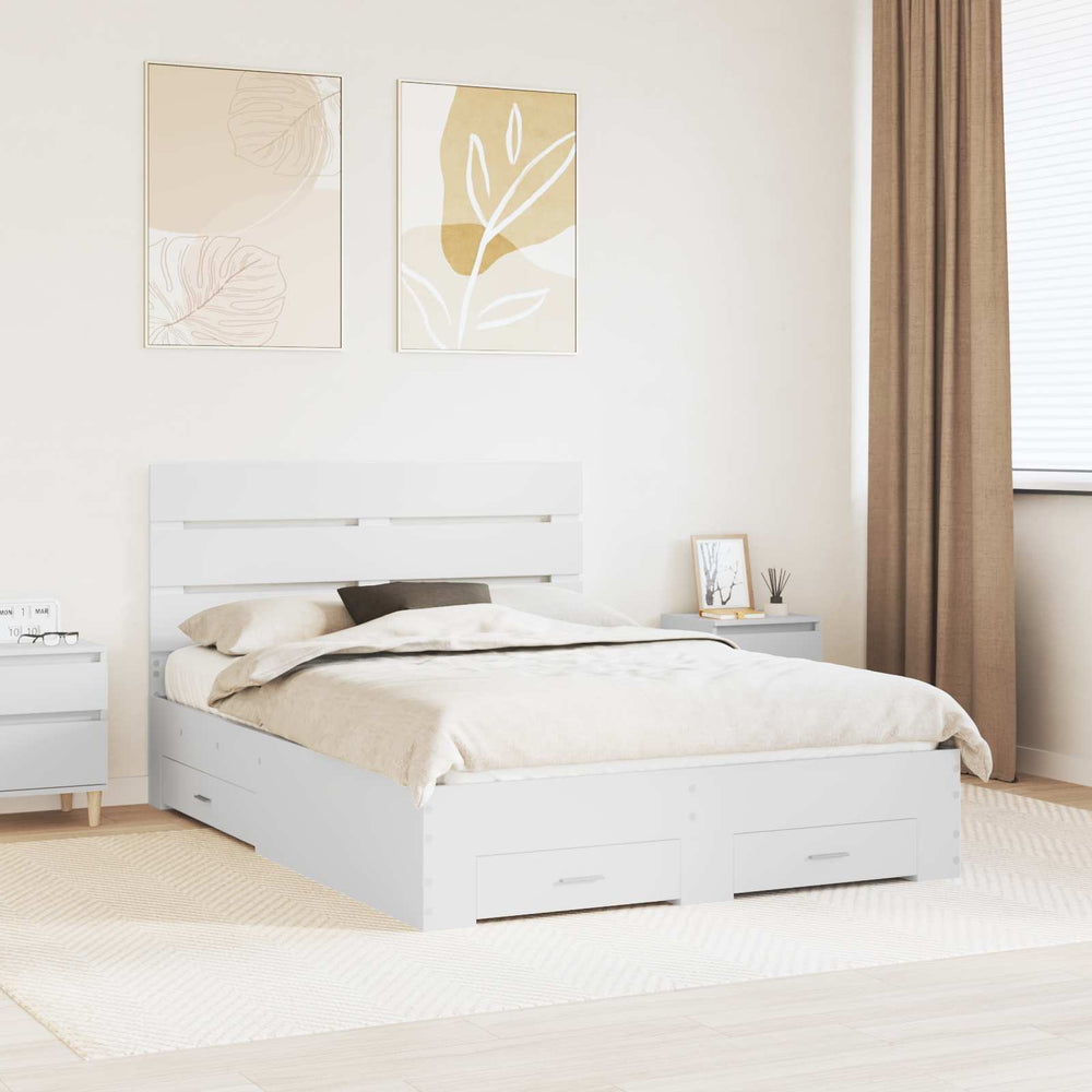 vidaXL Bed Frame with Drawers White 140 x 200 cm Engineered Wood