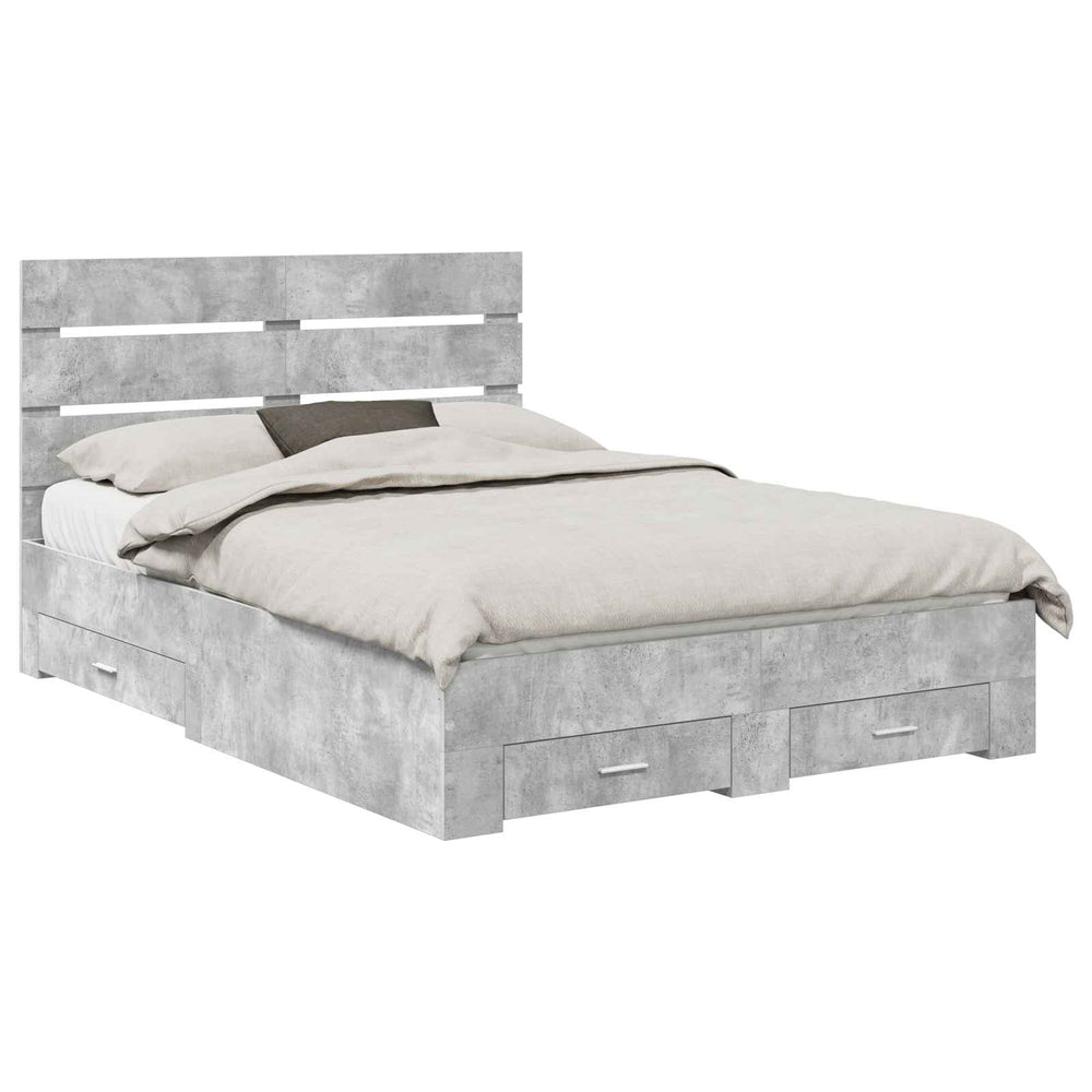 vidaXL Bed Frame with Drawers Concrete Grey 140 x 190 cm Engineered Wood