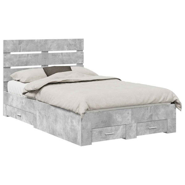 vidaXL Bed Frame with Drawers Concrete Grey 135 x 190 cm Engineered Wood