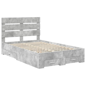 vidaXL Bed Frame with Drawers Concrete Grey 135 x 190 cm Engineered Wood