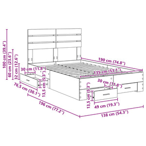 vidaXL Bed Frame with Drawers Concrete Grey 135 x 190 cm Engineered Wood