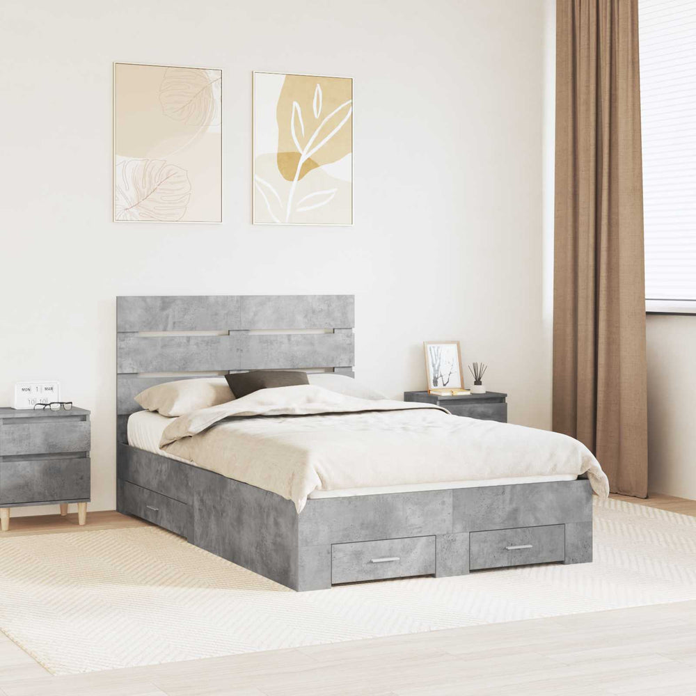 vidaXL Bed Frame with Drawers Concrete Grey 120 x 190 cm Engineered Wood