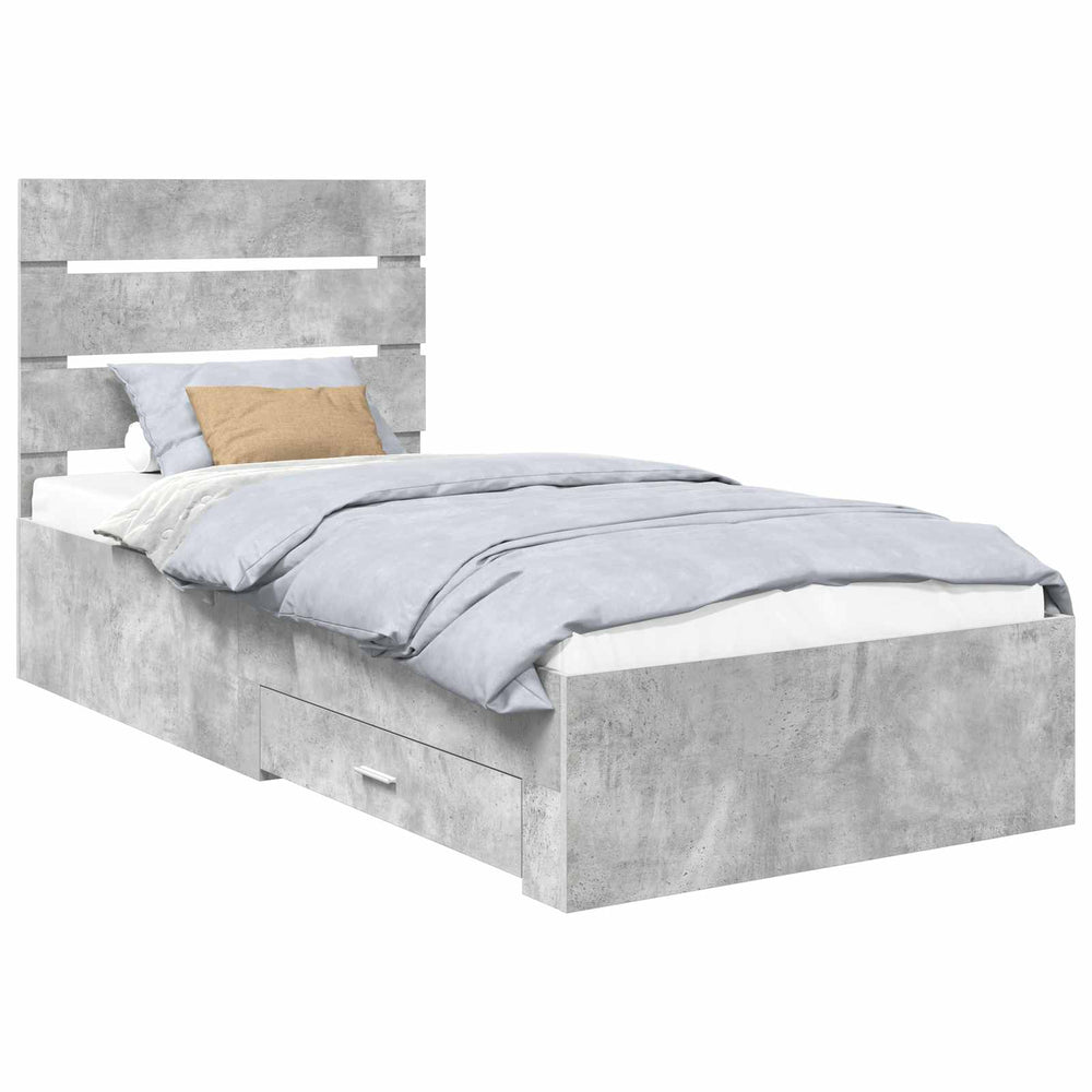 vidaXL Bed Frame with Drawers Concrete Grey 100 x 200 cm Engineered Wood