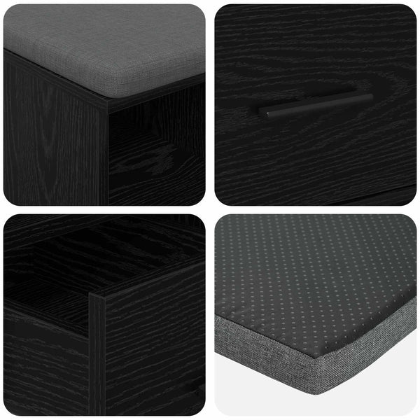 vidaXL Hallway Bench with Cushion and Shelf Black Oak 60 x 38 x 46 cm
