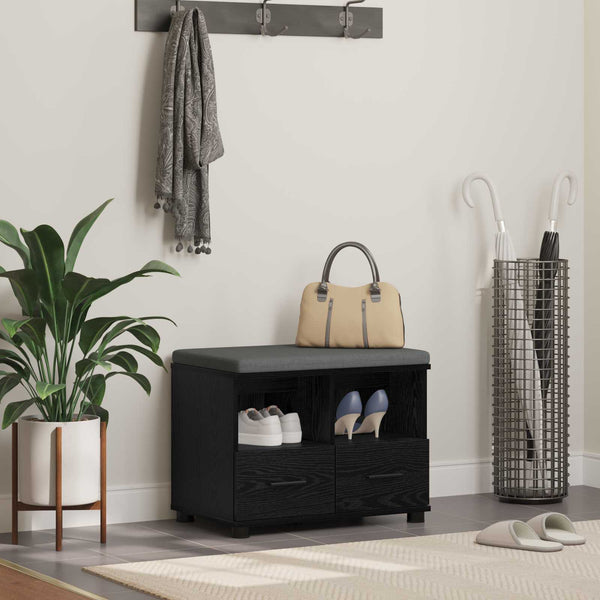 vidaXL Hallway Bench with Cushion and Shelf Black Oak 60 x 38 x 46 cm