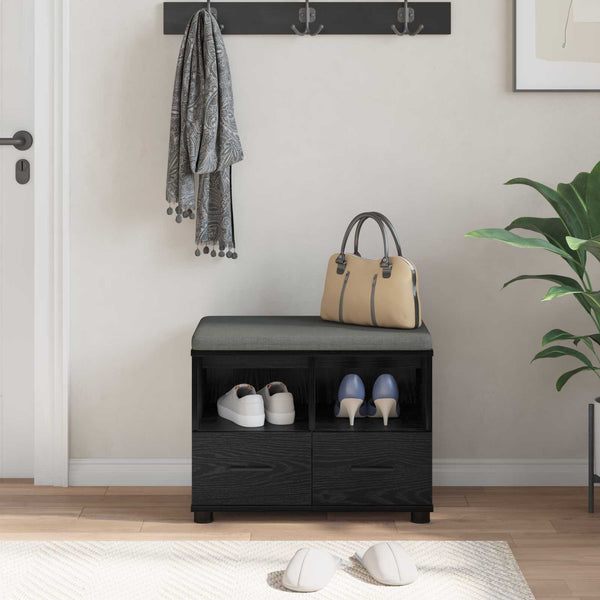 vidaXL Hallway Bench with Cushion and Shelf Black Oak 60 x 38 x 46 cm
